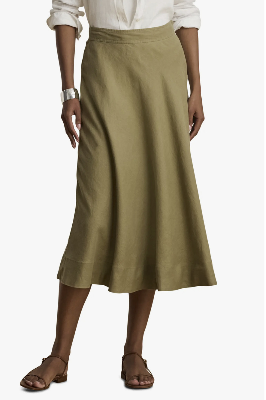 Lauren Ralph Lauren Women A-Line Linen Midi Skirt Light Agave Size 10